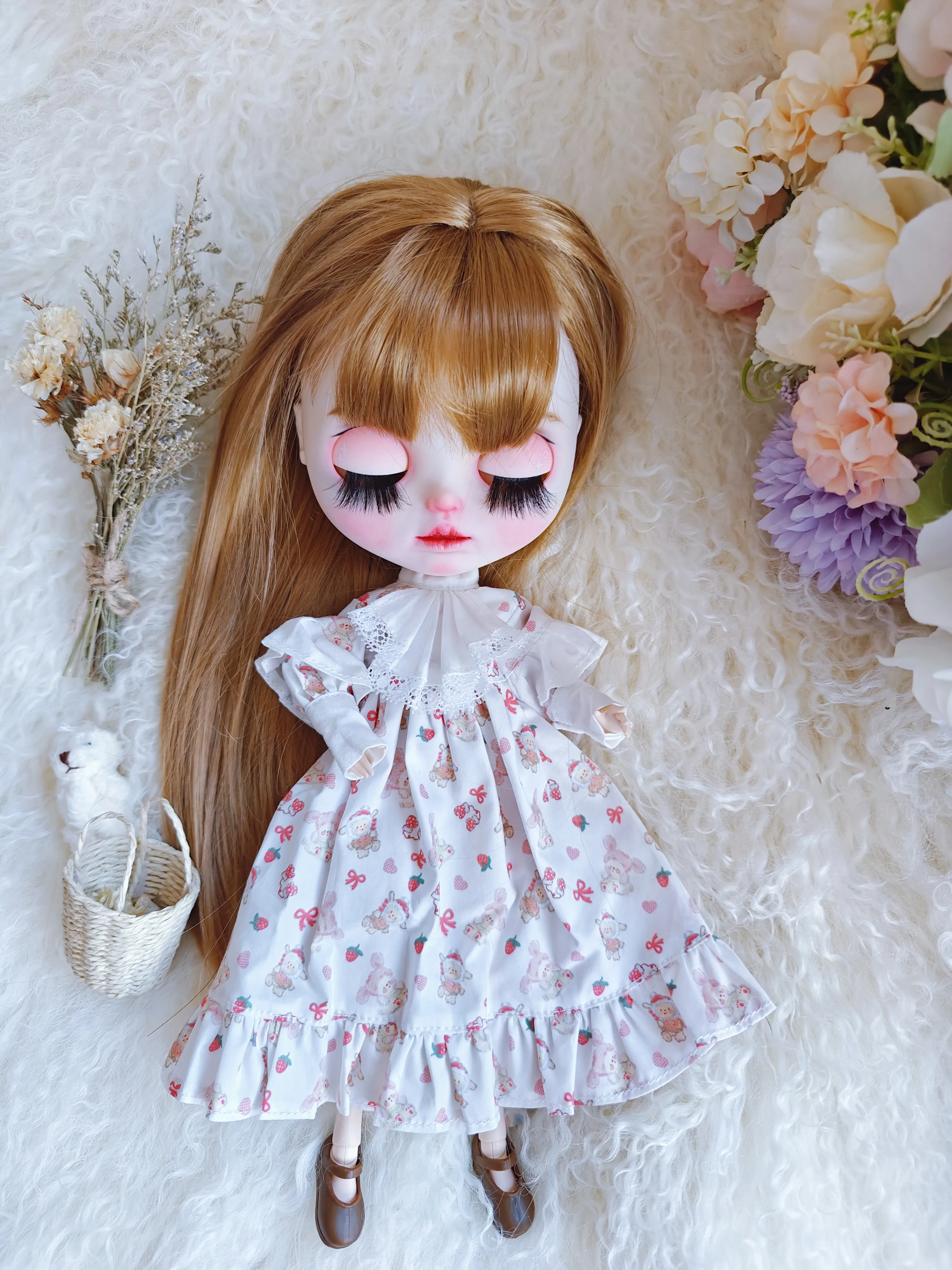 Blythe Doll Clothes Vintage Pastorale Set Con Florals Abito Fatto A Mano Per Barbie Blythe Doll 28-30 Cm Accessori Ob22 Ob24 Azone