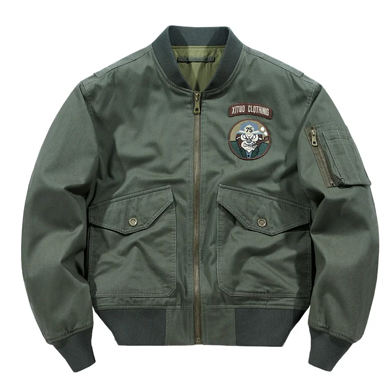 Autunno Inverno New Air Force Ma1 Flight Jacket Pure Cotton Water Wash Casual Loose Fit Suit Bomber Moto Ricamo