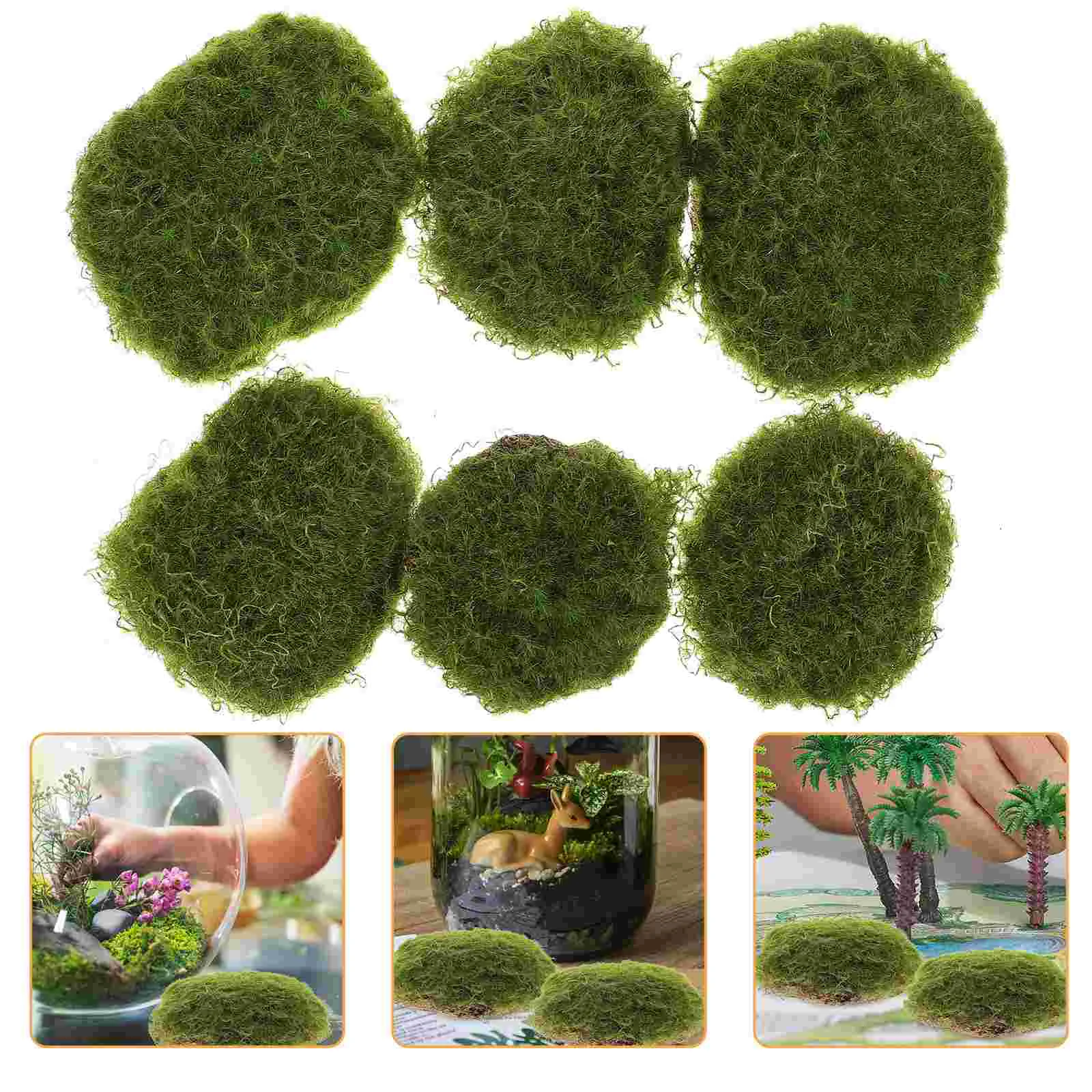 6 Pcs Nature Fake Moss Rocks Faux Mossy Stone Lawn Natural Decor Micro Office
