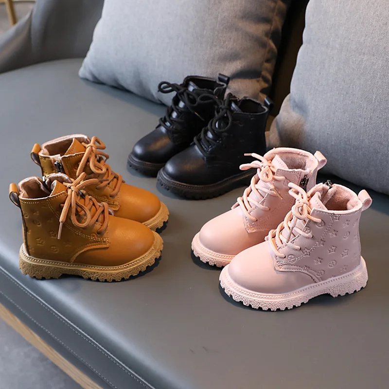 Botas Girl Shoe High Top Kid Shoe2023Winter Fashion Child Boot Boy Leather Shoe Allmatch Stivaletto Warm Girl Boot Bota Infantil