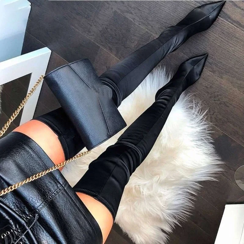 2021 Stivali Alti Alla Coscia Sopra Il Ginocchio Stivali Elasticizzati Elastici Donna Botas Mujer Sexy Stivali Con Tacco Alto Al Ginocchio Nuovo Autun