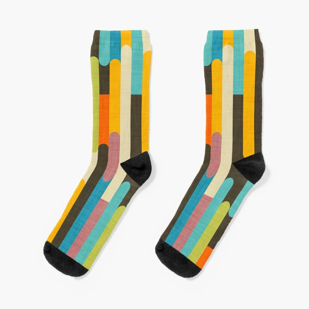 Retro Color Block Popsicle Sticks Blue Socks Cartoon Anime Socks Uomo Donna