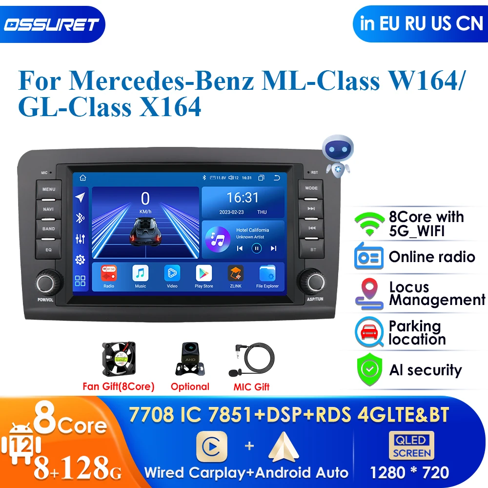 2 Din Android 13 Autoradio Per Mercedes Benz Classe M W164 Gl-Class X164 Ml Gl Navigazione Gps Audio Autoradio Qled Screen Carplay