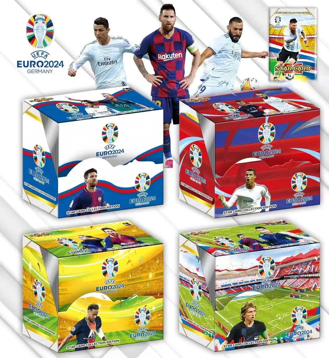 2024 Football Card Stars World European Cup C Ronaldo, Mar Messi, Stars Flash Card Limited Edition Collection Player Toy 288Pcs