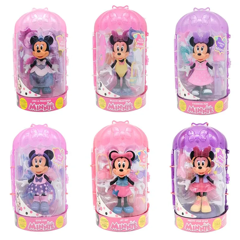 Disney Mickey Mouse Clubhouse Cartoon Figure Minnie Crystal House Ristrutturazione Cambia Vestiti Dressing Model Doll Toys Regali Per Bambini