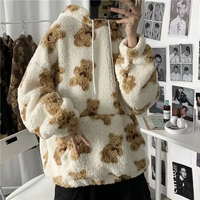 Uomo Primavera Harajuku Felpa Allentata Autunno Uomo Felpe Con Cappuccio All-Match Teddy Coat M-3Xl Corea Manica Lunga Tasca Oversize Felpa Con Cappuc