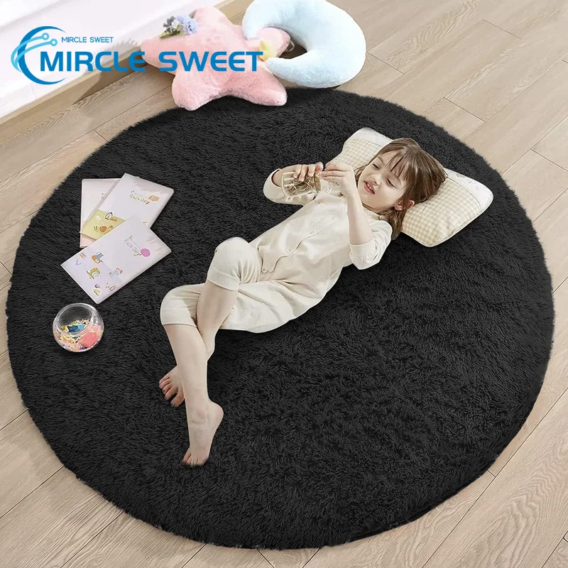 Tappeto Rotondo Nero Soffice Tappeto Morbido Per Bambini Camera Delle Ragazze Princess Castle Peluche Tappeto Shaggy Cute Circle Nursery Rug Camera Da