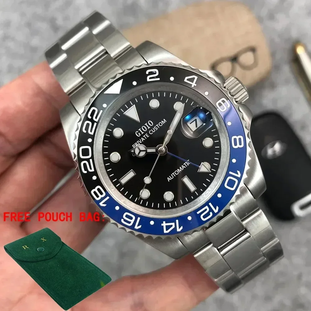 Luxury New Automatic Mechanical Mens Watch In Acciaio Inossidabile Gmt Black Blue Ceramic Bezel Watches