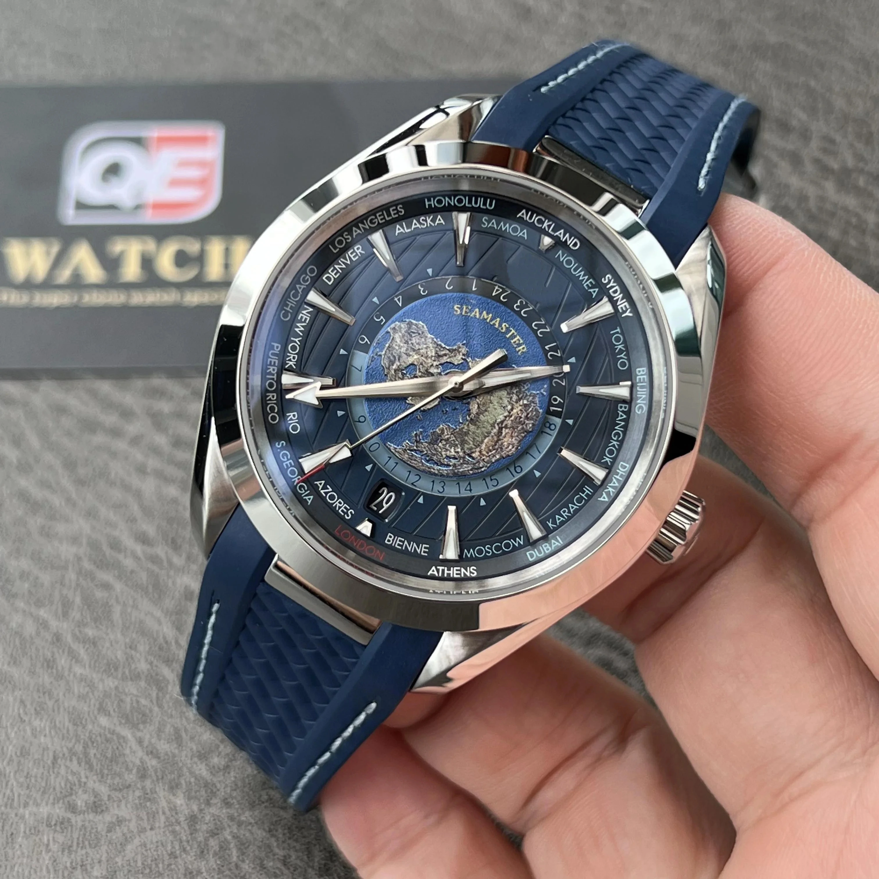 Orologio Da Uomo Seamasters Aqua Terra 150M Gmt Worldtimer Blue Dail Con Il Miglior Movimento Meccanico 8938