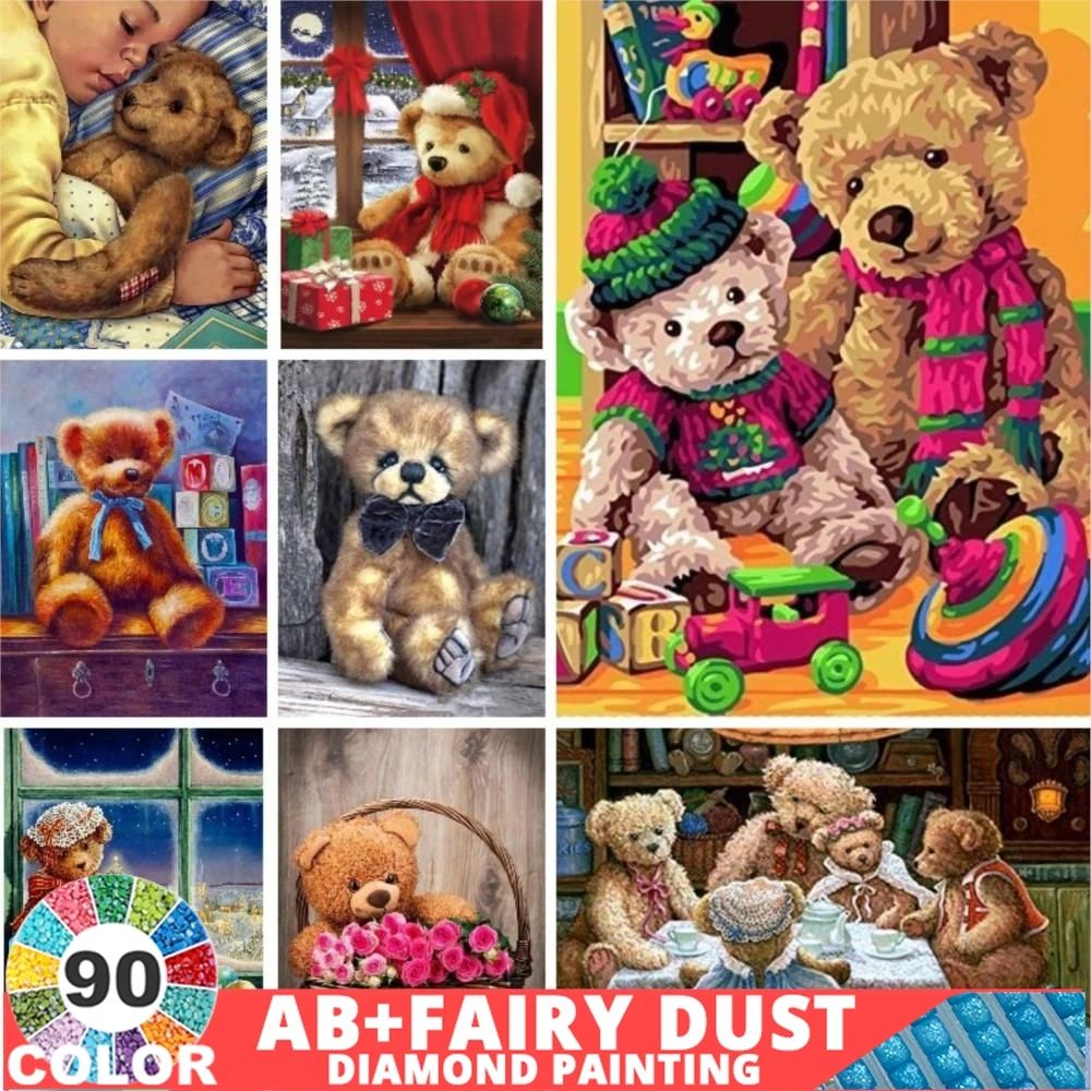 90 Colori Ab Fairy Dust Diamond Painting Cartoon Christmas Teddy Bear Full Mosaic Art Animal Cross Stitch Handmade Home Decor