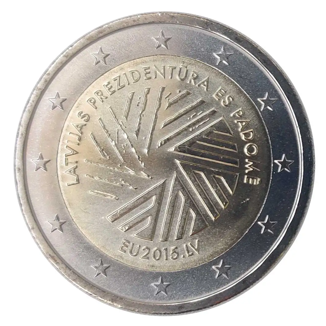 Moneta 2 Euro Lettonia Presidente Unione Europea Anno 2015 Non Circolato