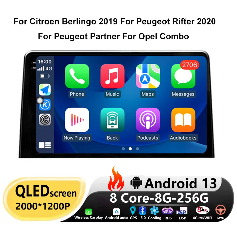 Android 13 Autoradio 10 "Per Citroen Berlingo 2019 Per Peugeot Rifter 2020 Per Peugeot Partner Per Opel Combo Gps Navi Unità Principale