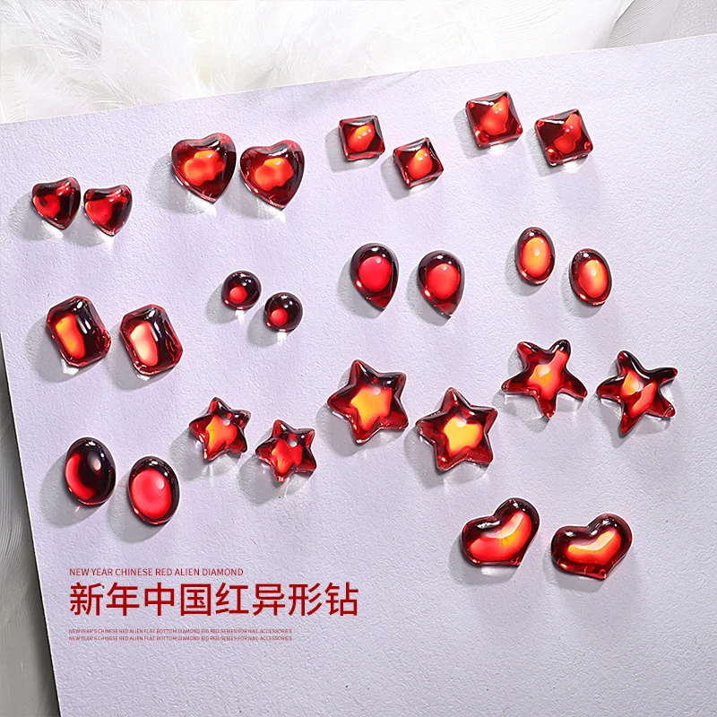 30Pcs Sparkle Chinese New Year Red Diamond Varie Forme Star Love French Glass Nail Art Strass Decorazioni Ciondoli Per Manicure