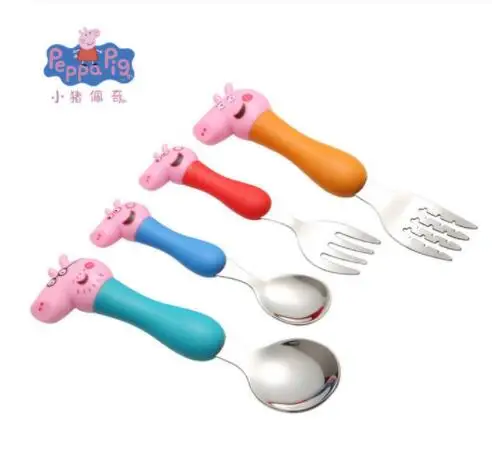 Peppa Pig Toy Posate George Action Doll Pig Family Anime Character Toy Spoon Fork Spoon Metal Set Lunch Toy Gift For Kids
