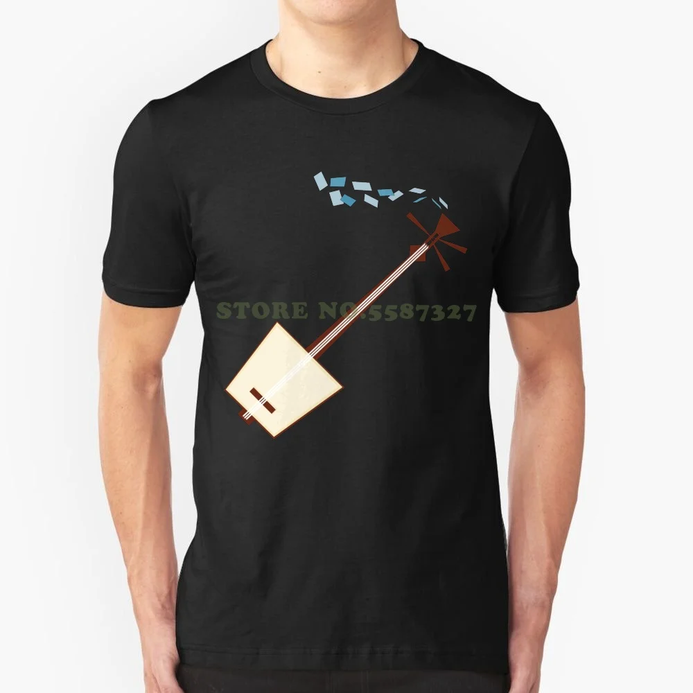 Mentre My Shamisen Spazza Delicatamente (Blu) Maglietta Bianca Nera Per Uomo Donna Shamisen Origami Strumento Musicale Giapponese Giapponese