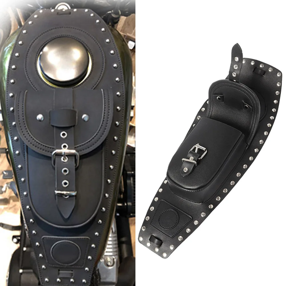 Per Harley-Davidson 48 Iron 883 Moto Fuel Gas Tank Cover Panel Dash Console Center Pouch Rivet Bag Pu Leather