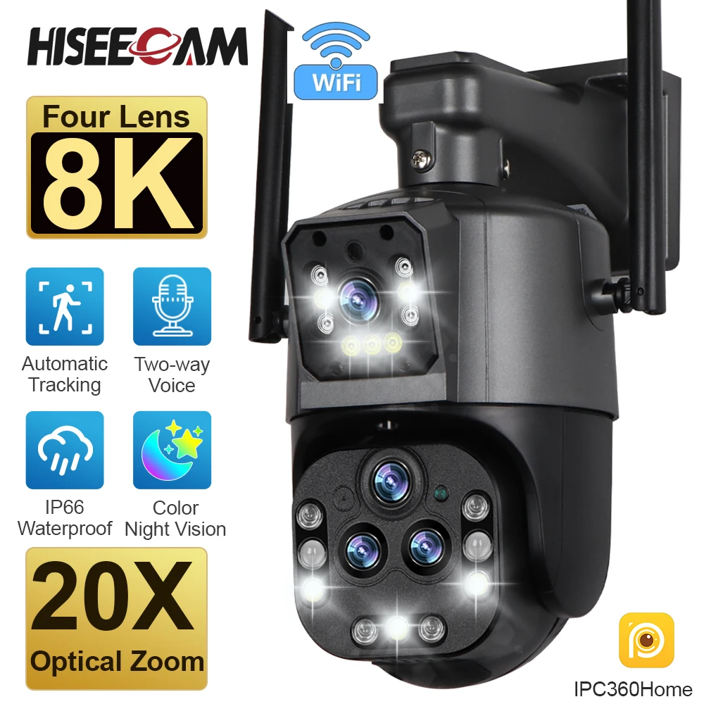 8K Dual Lens Wifi Ptz Camera Outdoor Wireless 4Mp Smart Home 20X Zoom Ottico Cctv Ip Camera Protezione Di Sicurezza Auto Tracking