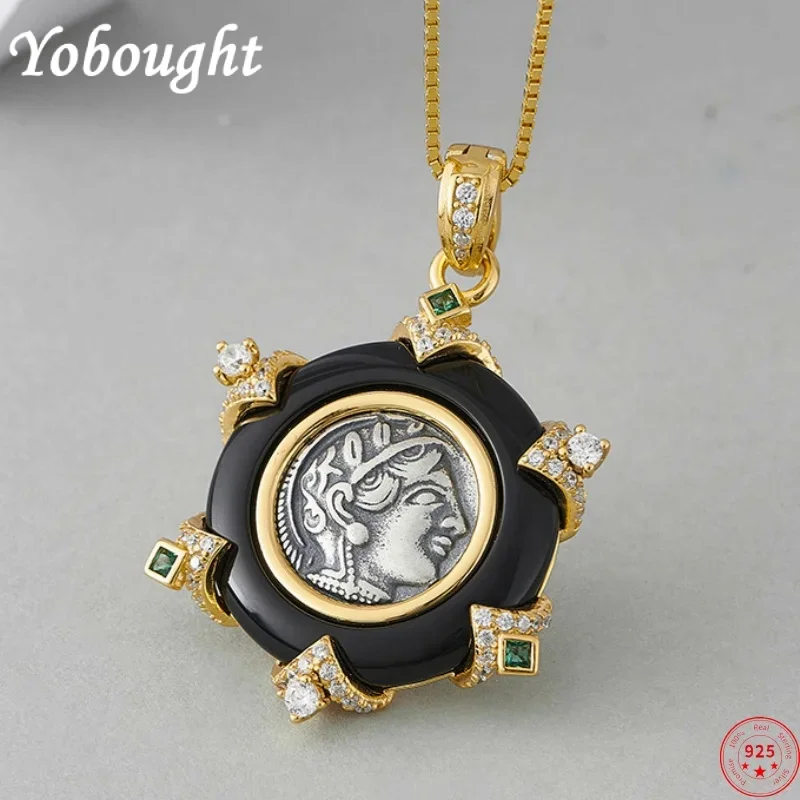 Ciondoli In Argento Sterling S925 Per Donna Uomo Nuovo Contrasto Colorato Doppio Lato Monete Antiche Gufo Agata Zircone Spedizione Gratuita
