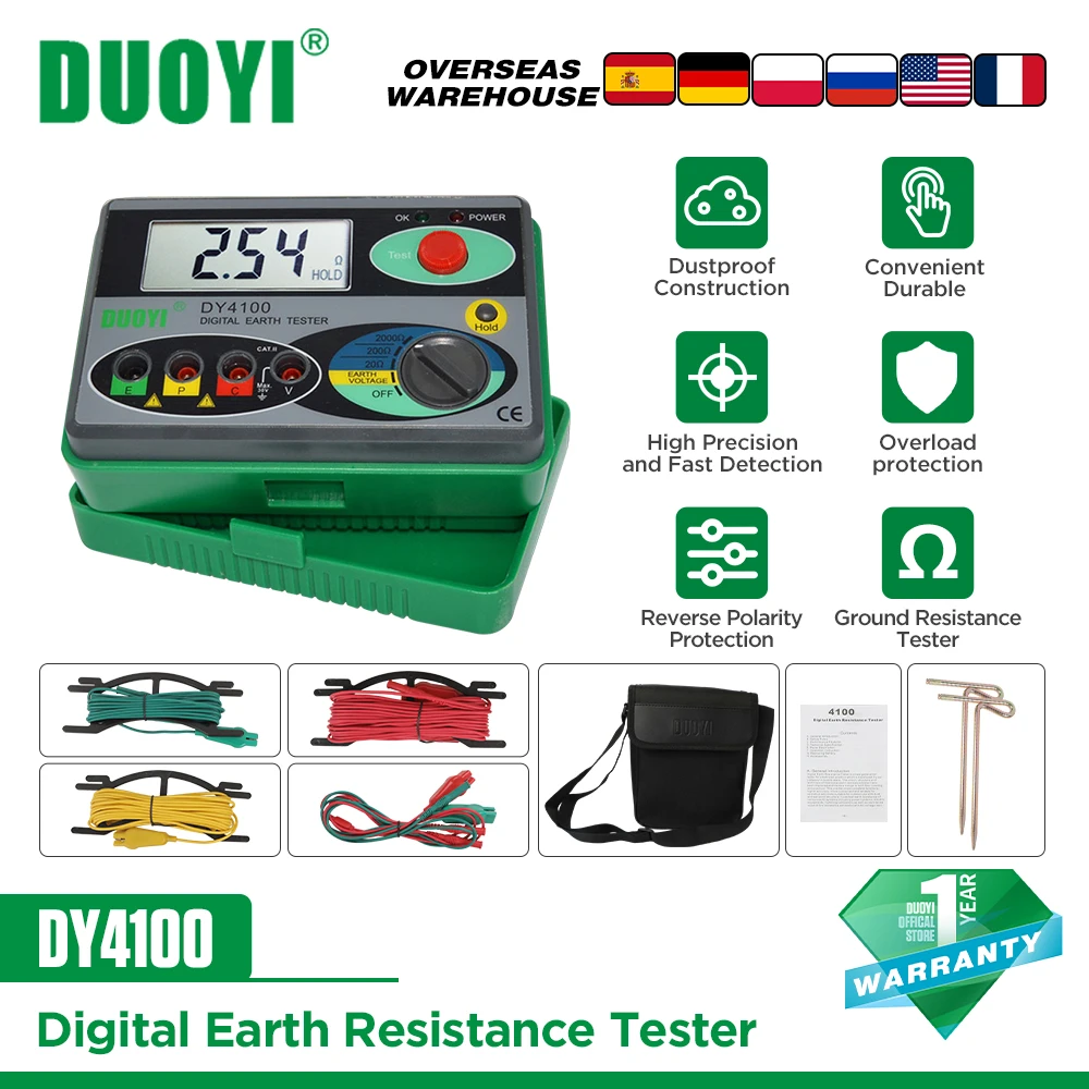Duoyi Dy4100 Digital Earth Ground Resistance Meter Megohmmetro 0-2000 Ohm Instruments Inspection Tester Di Resistenza Per Elettricisti