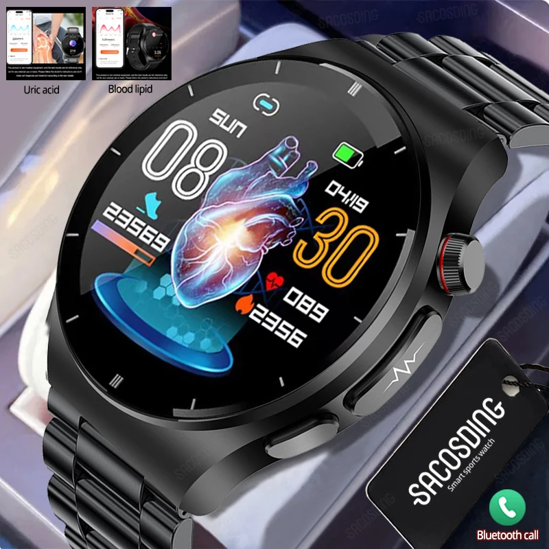 2024 New Uric Acid Smart Watch Men Ecg + Ppg + Hrv Bluetooth Call Blood Sugar Blood Pressure Lipid Health Tracker Smartwatch