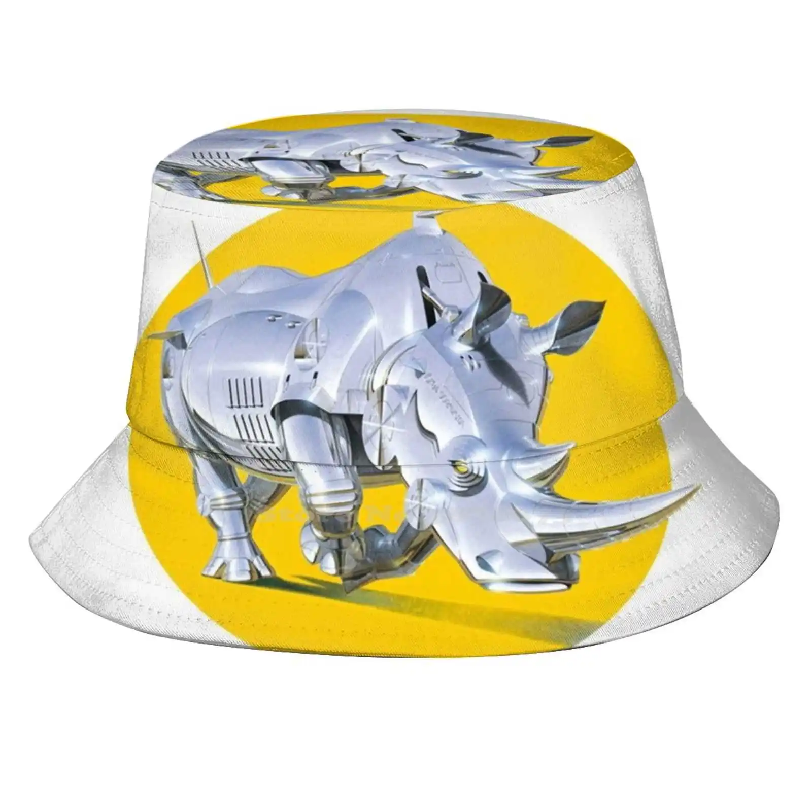 Rhino Causale Cap Secchielli Cappello Rhino Robot Metallo Argento Platino Lucido Animale Futuro Giallo Sole Hajime Bot Cool Toy Wear