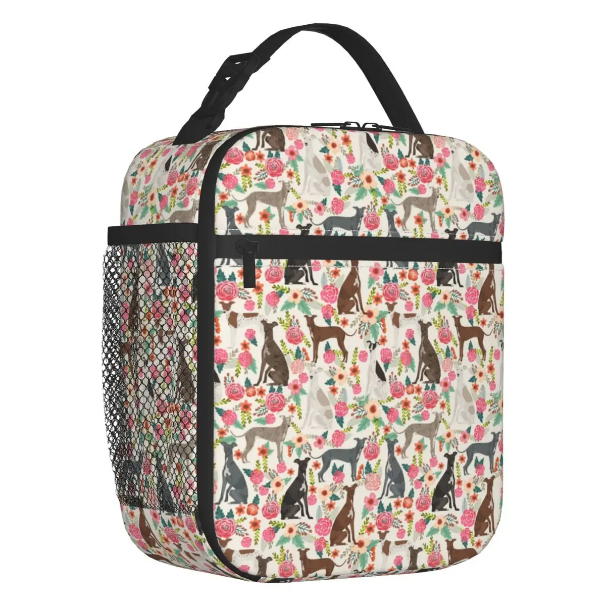 Italian Greyhound Dog Floral Insulated Lunch Tote Bag Whippet Dog Resuable Thermal Cooler Food Lunch Box Kids School Children