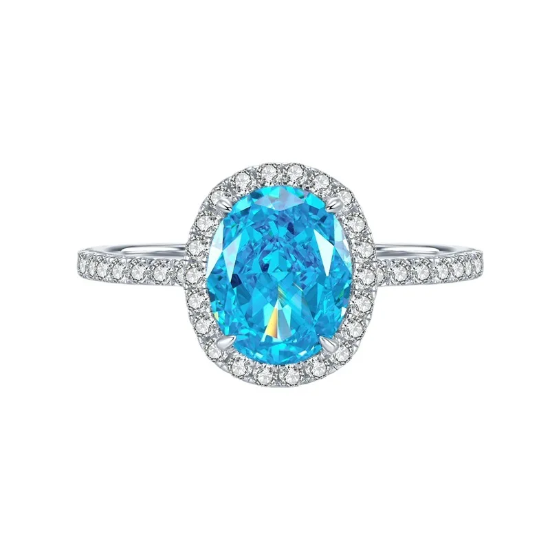 Acquista 2023 New S925 High Diamond One Carat Ovale Sea Blue Zirconia 6*8 Radian Ring