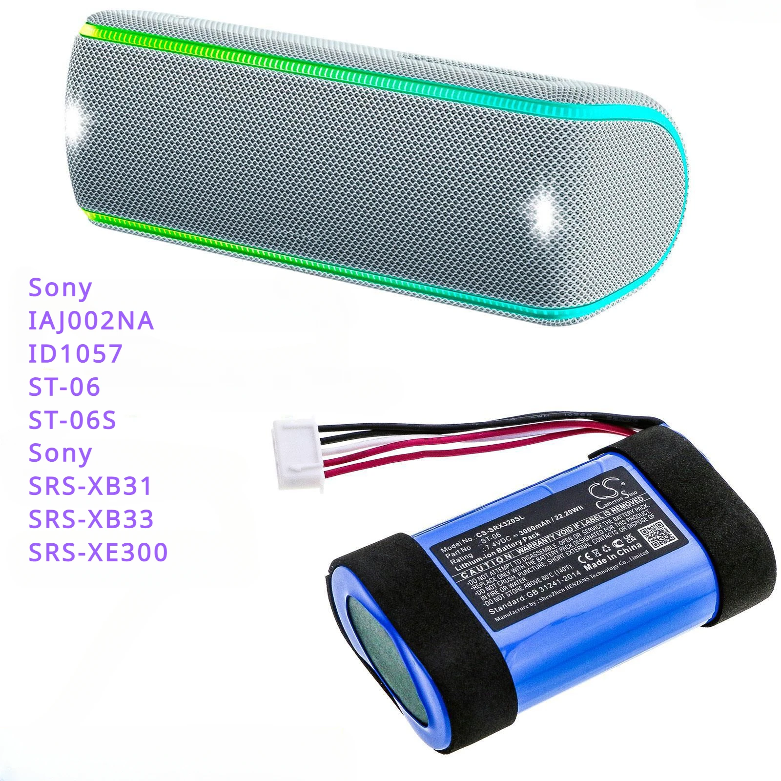 Batteria Dell'Altoparlante 3000Mah St-06 Per Sony Srs-Xb31 Srs-Xb33 Srs-Xe300 Iaj002Na Id1057 St-06