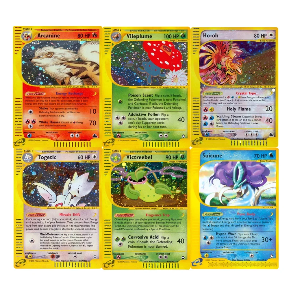 Carte Pokemon Shining Card Serie E-Card Viveplume Arcanine Gengar Suicune Carte Da Collezione Di Giochi Giocattoli Regali Carta Proxy