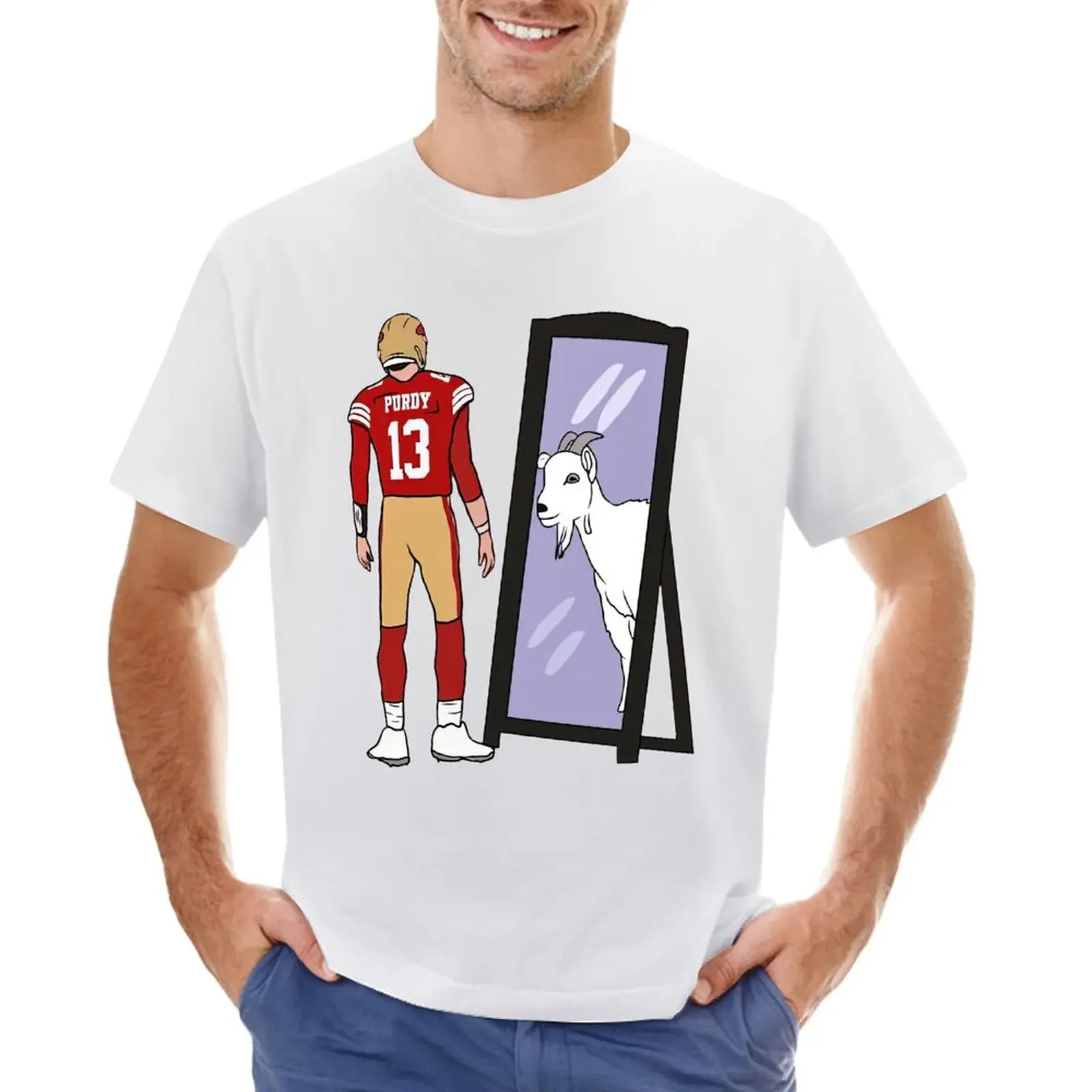 Brock Purdy Mirror Goat Poster E Art T-Shirt Sport Fans Blanks Magliette Per Uomo Graphic