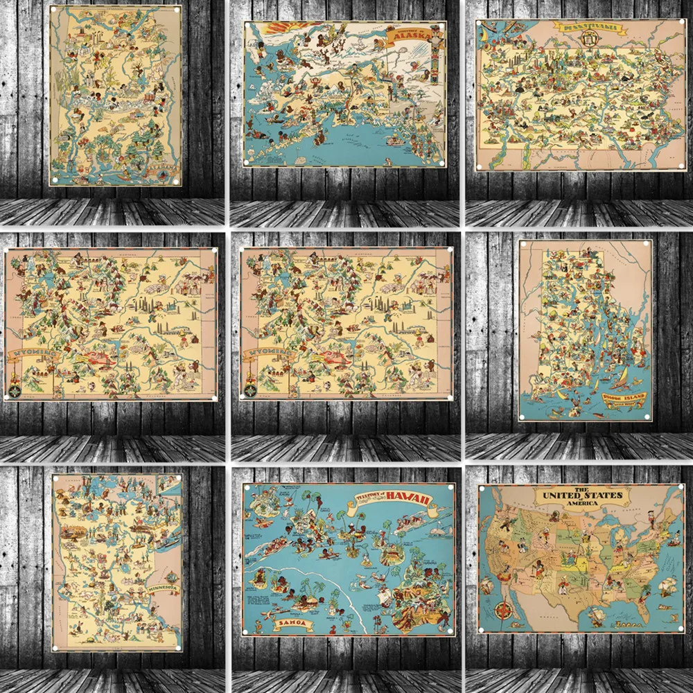 1935 Mappa Degli Stati Uniti Negli Stati Uniti Poster Pittura Murale Appeso Bandiera Arazzo Vintage Office Room Wall Decor Banner