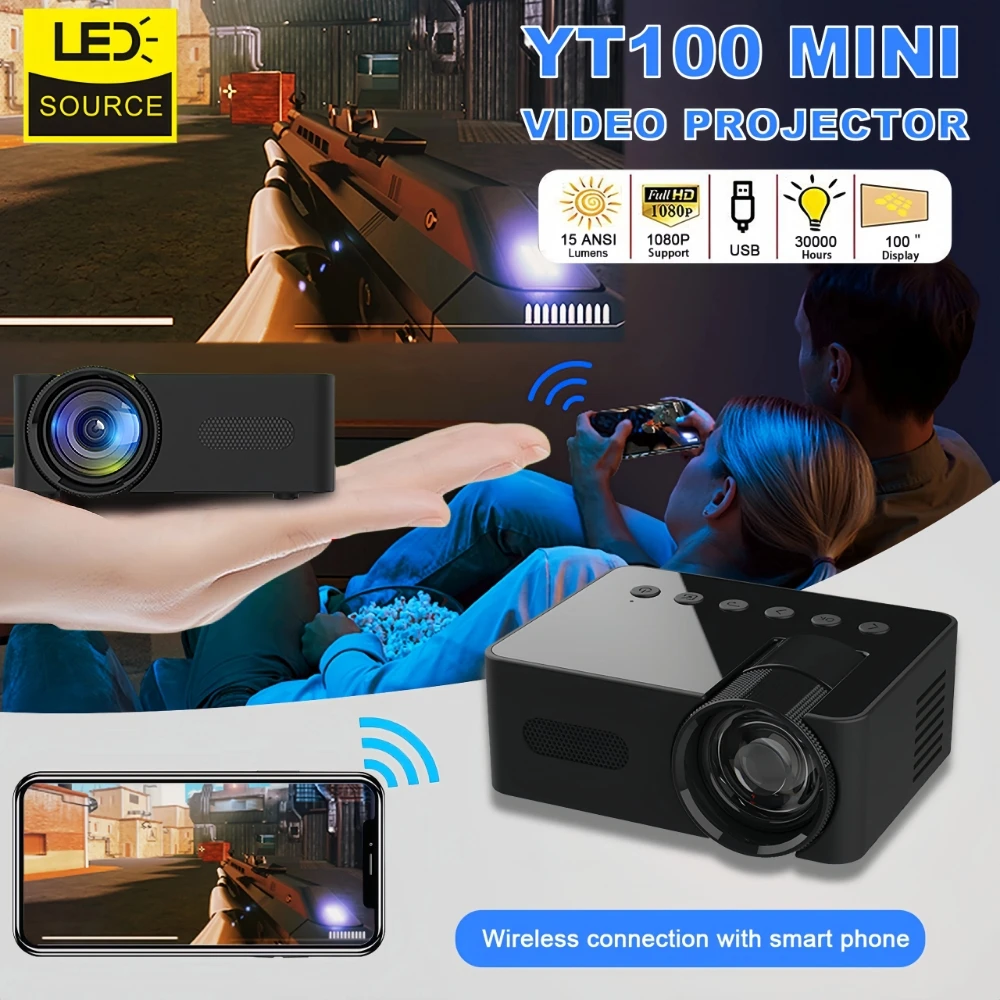 Yt100 Mini Proiettore Mobile Video Wifi Smart Portable Home Theater Wireless Multiscreen Per Iphone Android Cinema Kids Gift