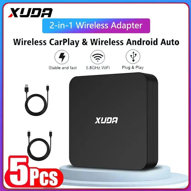 5Pcs Xuda 2 In 1 Box Wireless Carplay Android Auto Wireless Adapter Spotify Per Mazda Toyota Mercedes Peugeot Support Netflix