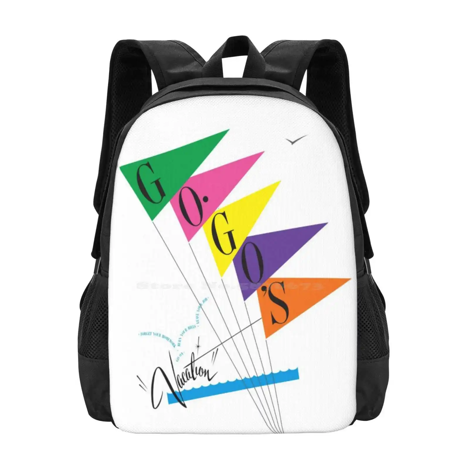 Go - Go ~ Vacation Flags Teen College Student Zaino Pattern Design Bags Go Gos Belinda Passante Punk Anni '80 Vacation The Gogos