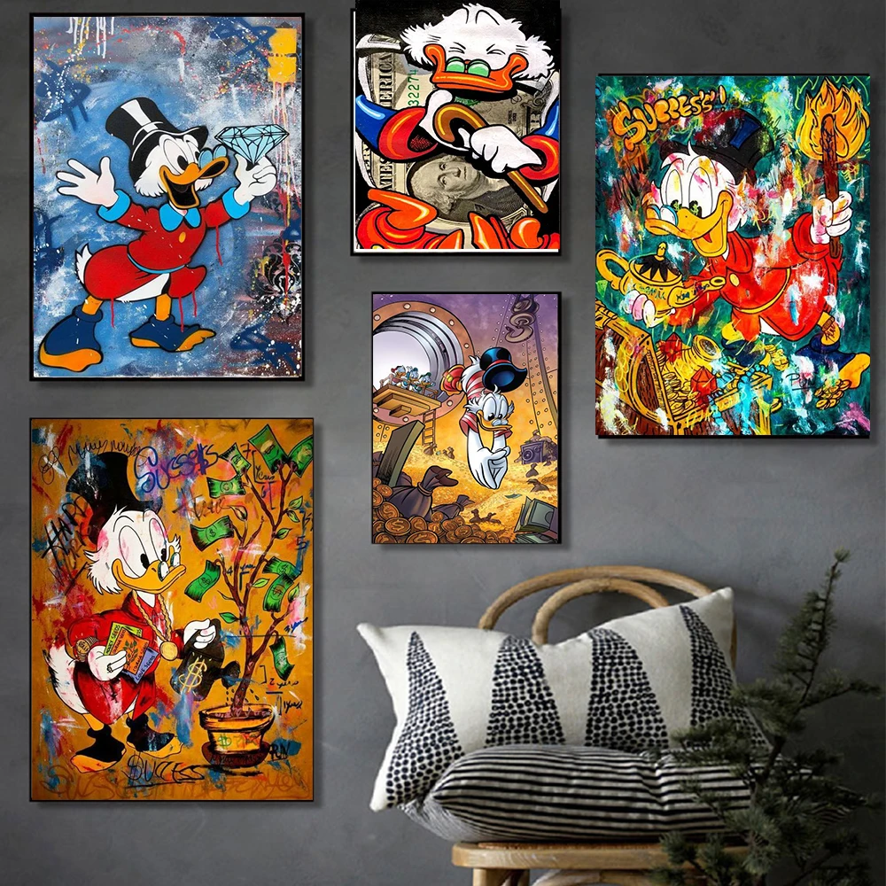 Disney Donald Duck Oil Graffiti Art Pittura A Olio Colorata Wall Art Picture Cartoon Poster E Stampa Soggiorno Home Decor
