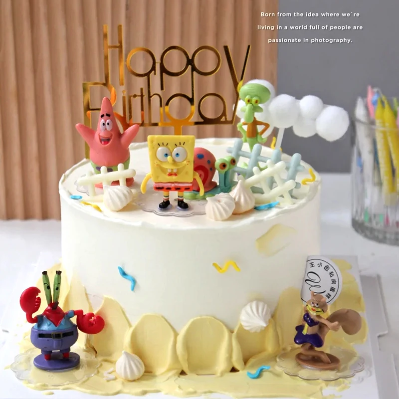 6 Pz/Set Spugne Bobs Action Figures Bambole Torta Di Compleanno Per Bambini Decorazione Fai Da Te Figurine Accessori Spugne Bobs Modello Di Giocattoli