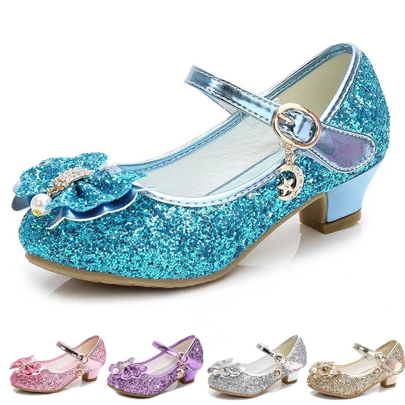 2024 Fashion Princess Butterfly Leather Shoes Girls Party Dance Bowknot Shoes Kids Diamond Tacco Alto Bambini Dance Glitter Shoe