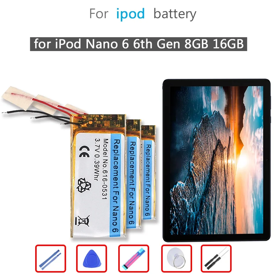Batteria Per Ipod Nano 4 4Th 7 7Th 6 6Th 5 6 7 Th 80/120 Gb Gen 8Gb 16Gb Mb903Ll 616-0639 Glassic