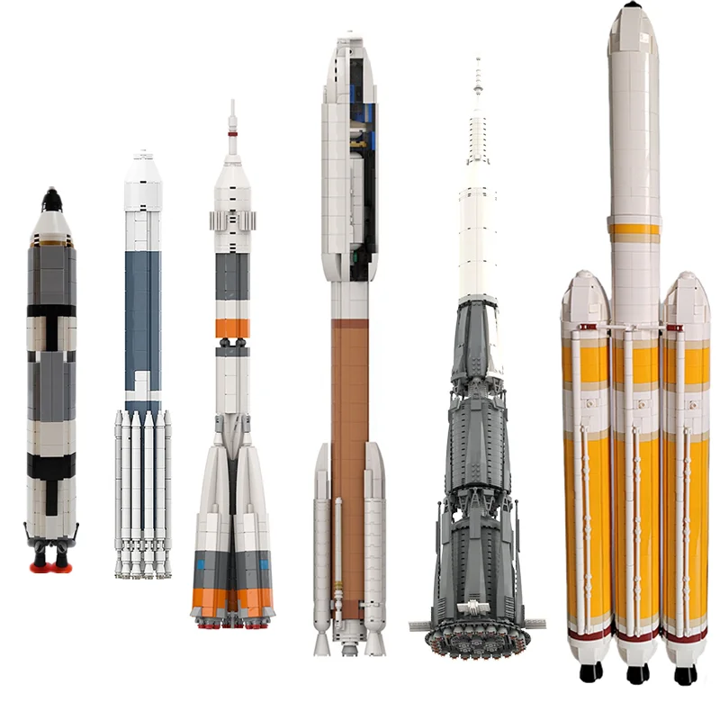 Buildmoc Saturn V Soyuz Moon Rocket Military Carrier Space Station Astronave Mars Esplora 1:110 Scala Launch Modello Di Veicolo Giocattolo