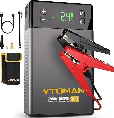 Vtoman Car Jump Starter Power Bank Portatile Con Compressore D'Aria 150 Psi Dispositivo Di Avviamento Per Auto Per Benzina Diesel 8.5L/6.0L