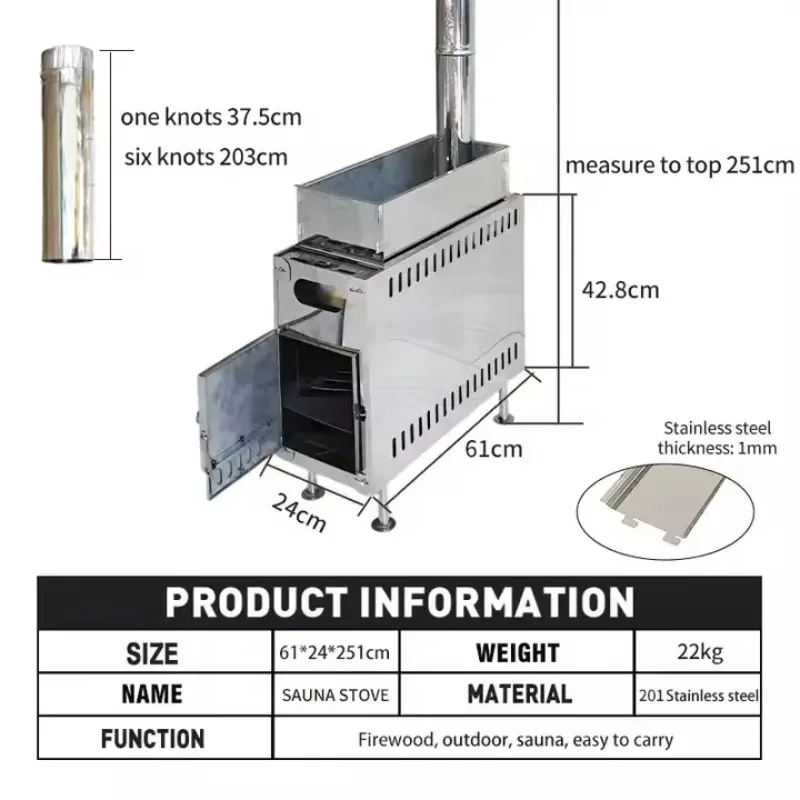 Leshu Prezzo Di Fabbrica Portatile In Acciaio Inox Stufa A Legna Sauna Tenda Stufa Con Camino Lungo Per Picnic All'Aperto Pesca Sul Ghiaccio