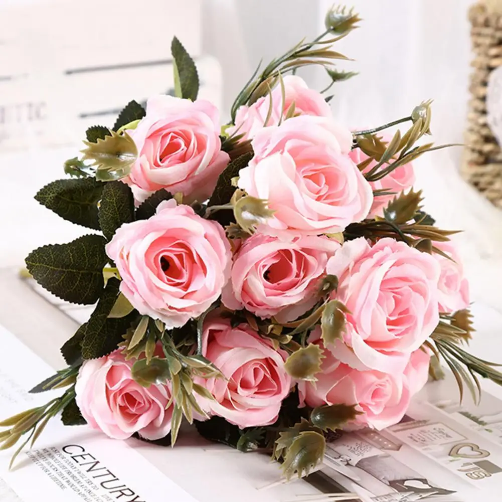 1 Bouquet Bouquet Di Fiori Di Rosa Piuttosto Finti Facile Da Curare Fiore Artificiale Di Lunga Durata Bouquet Di Fiori Di Rosa Finti Dall'Aspetto Grad