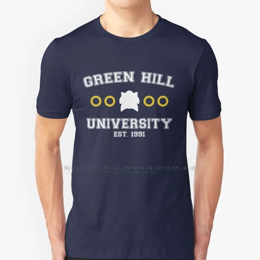Maglietta Green Hill University 100% Puro Cotone University The Hedgehog Green Hill Rings Shadow Knuckles Amy Tails Videogiochi
