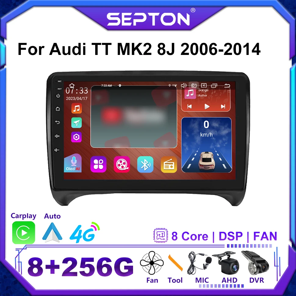 Septon Android 12 Autoradio Lettore Video Multimediale Per Audi Tt Mk2 8J 2006-2014 Lettore Multimediale Per Auto Gps Carplay Wifi 8 + 128G