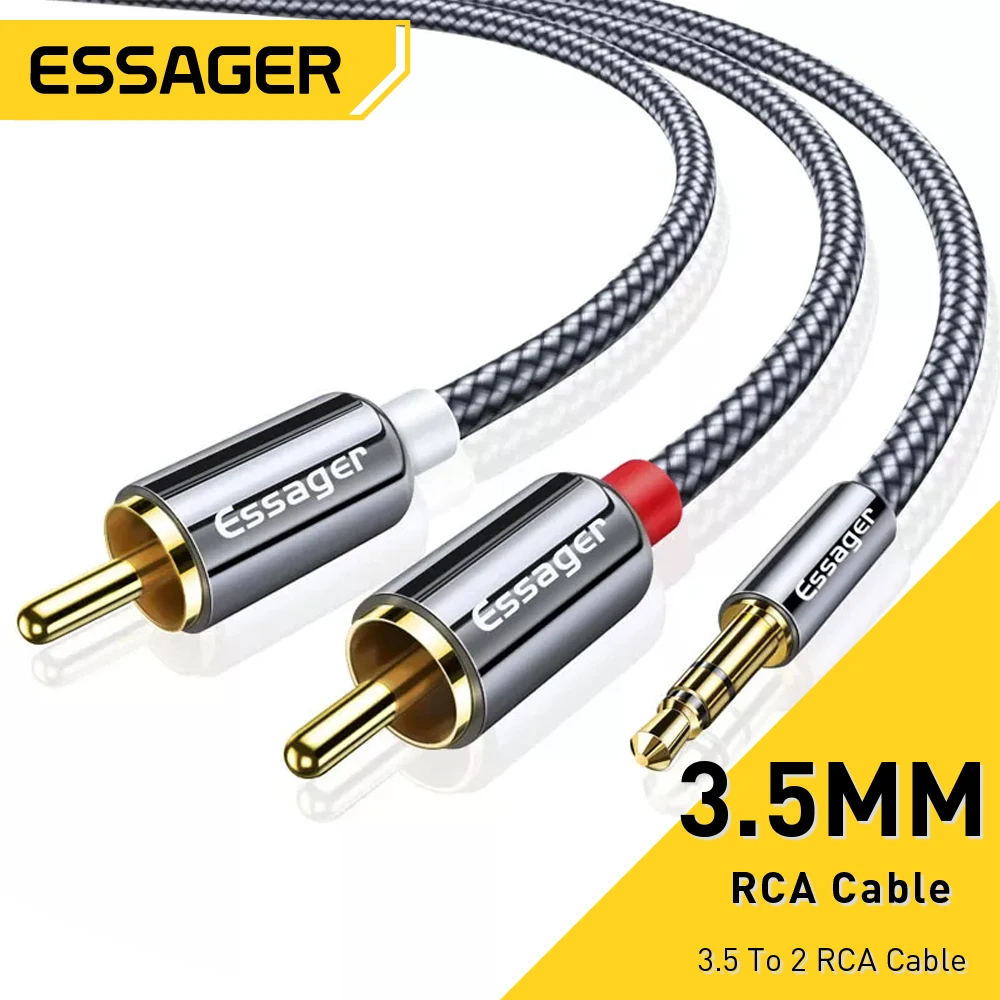 Essager Rca Cable Jack Da 3.5 A 2 Cavo Rca Cavo Audio Aux Splitter Adattatore Maschio Da 3.5 Mm Per Tv Box Cavo Altoparlante Apple Tv