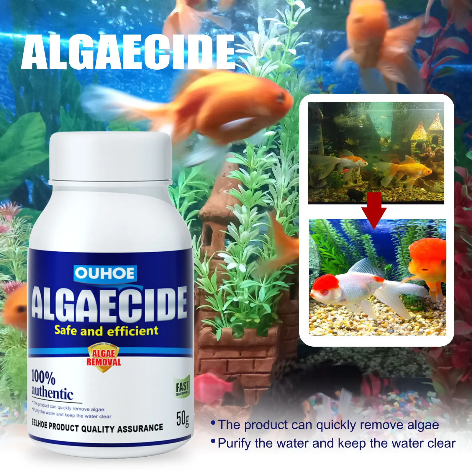 Il Muschio Di Alghe Algaecide Ad Alta Efficienza Da 50G Riduce Il Controllo Della Purificazione Dell'Acqua Algaecide Efficiente E Sicuro Per Lo Stagno