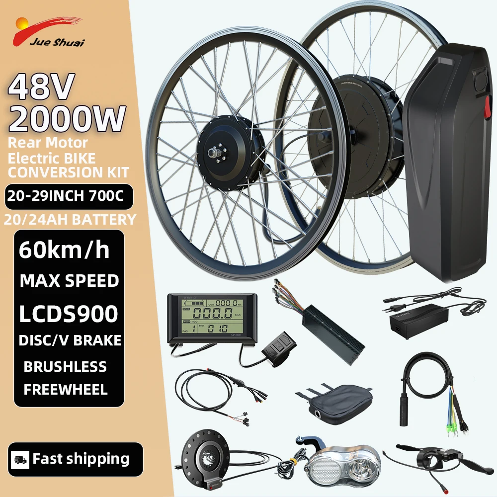 Kit Di Conversione Bici Elettrica Con Batteria Al Litio 24Ah 26 Pollici-29 Pollici 48V 500-2000W E-Bike Motore Brushless Ruota Mozzo Posteriore