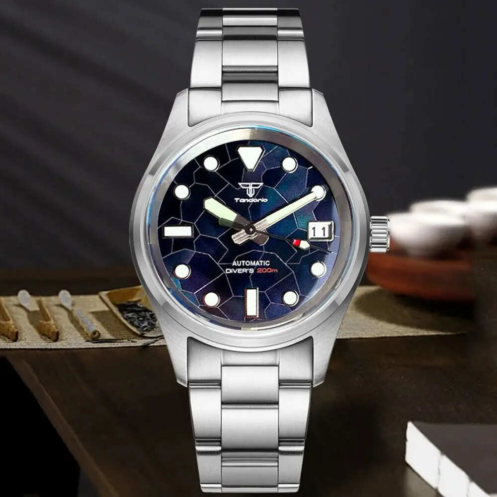 Orologio Da Uomo Tandorio Diver Madreperla Nh35A Automatico 36Mm 20Bar Impermeabile Data Automatica Lancette Luminose Cristallo Zaffiro