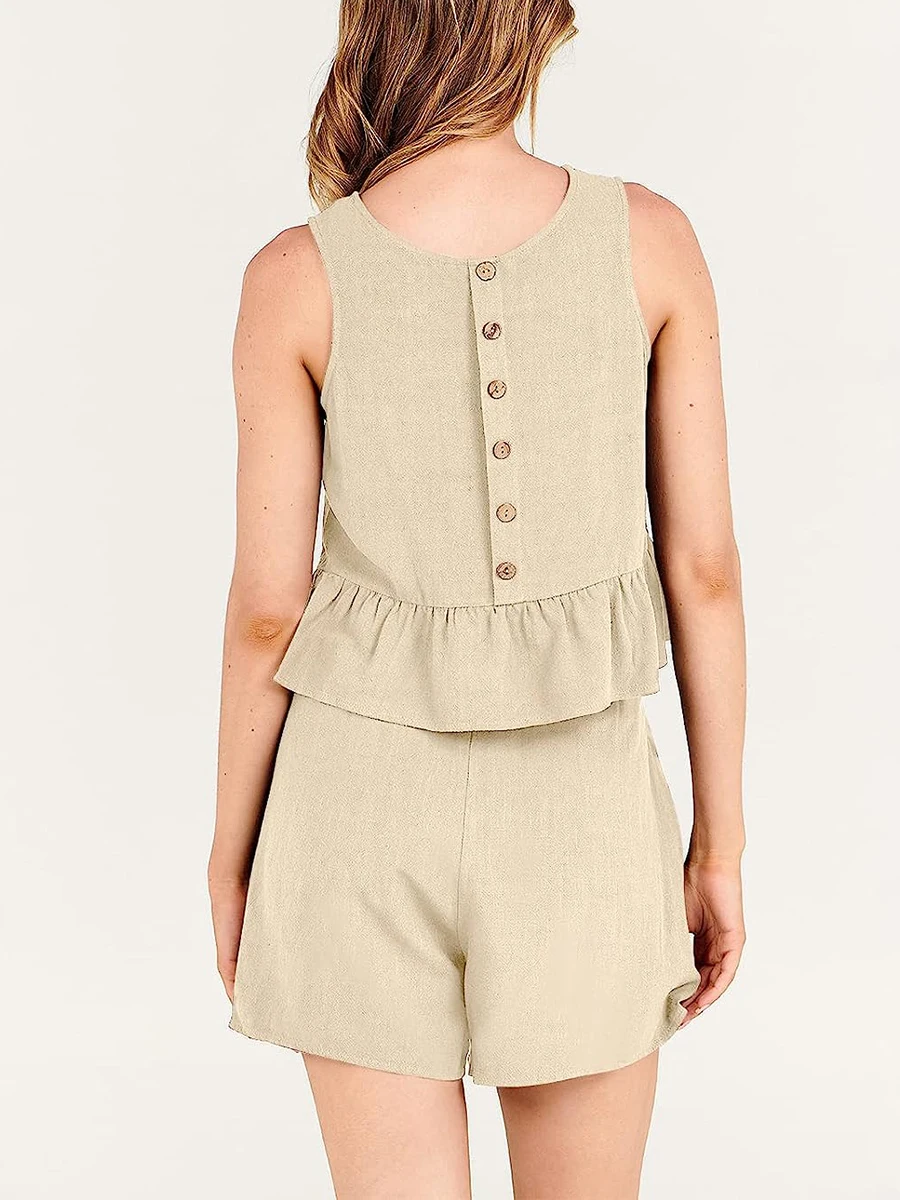 Donna 2 Pezzi Summer Waffle Knit Outfit Senza Maniche Crop Top Pantaloncini A Vita Alta Tuta Lounge Pjs Con Tasche