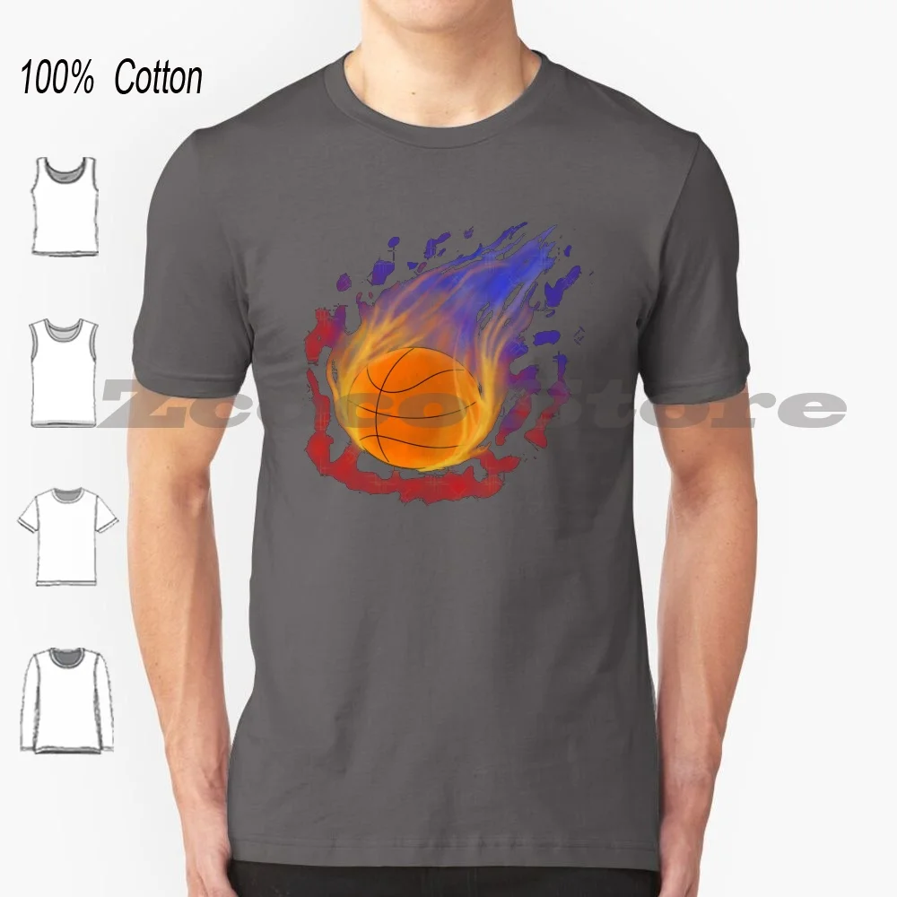 Basket (Edizione) 100% Cotone Uomo E Donna Soft Fashion T-Shirt Sport Basket Ball Blaze Flames Fire